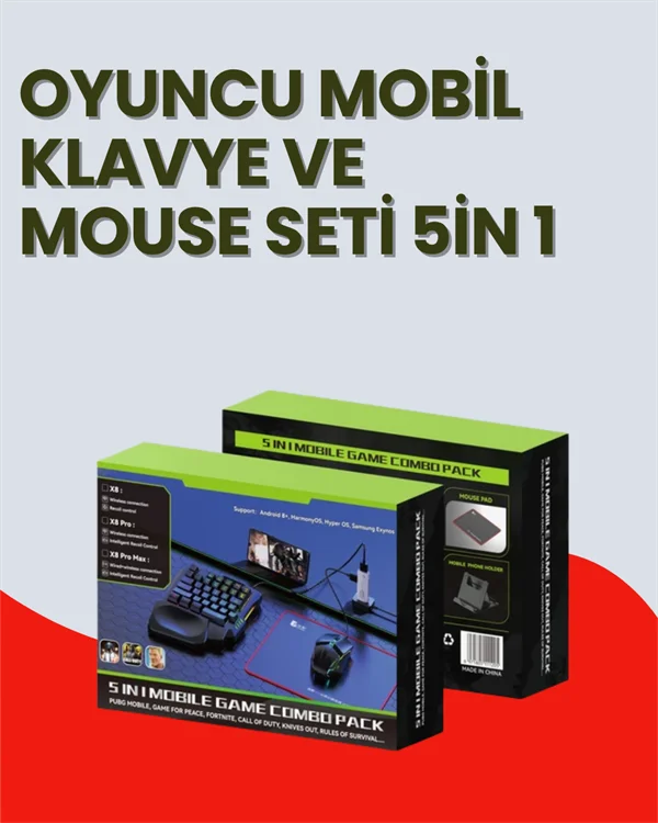 Mobil Uyumlu Klavye Mouse Seti – PUBG ve FPS Oyunları İçin 5'i 1 Arada Oyun Kiti