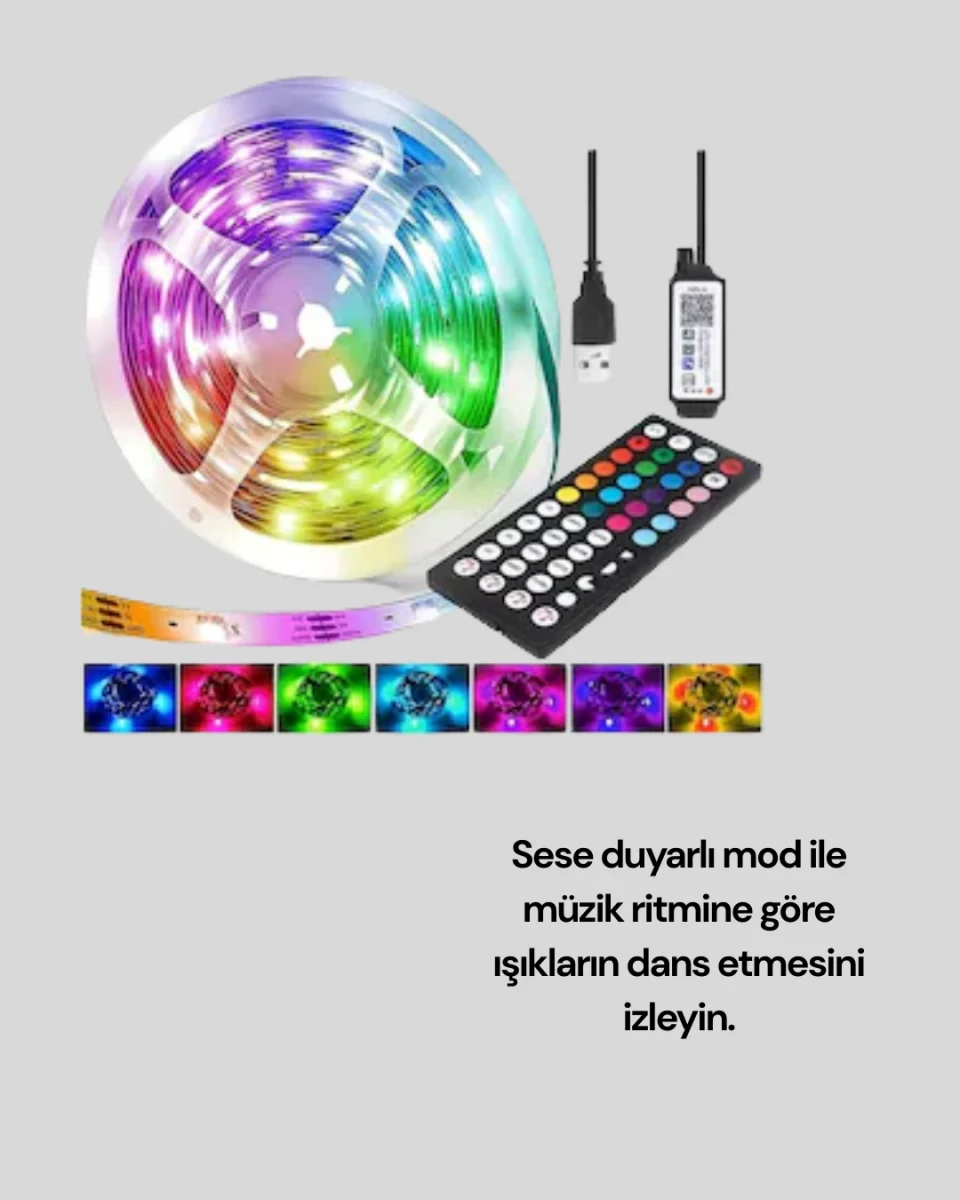 10 Metre Smart Şerit Led Bluetooth Telefon Kontrollü USB Enerjili