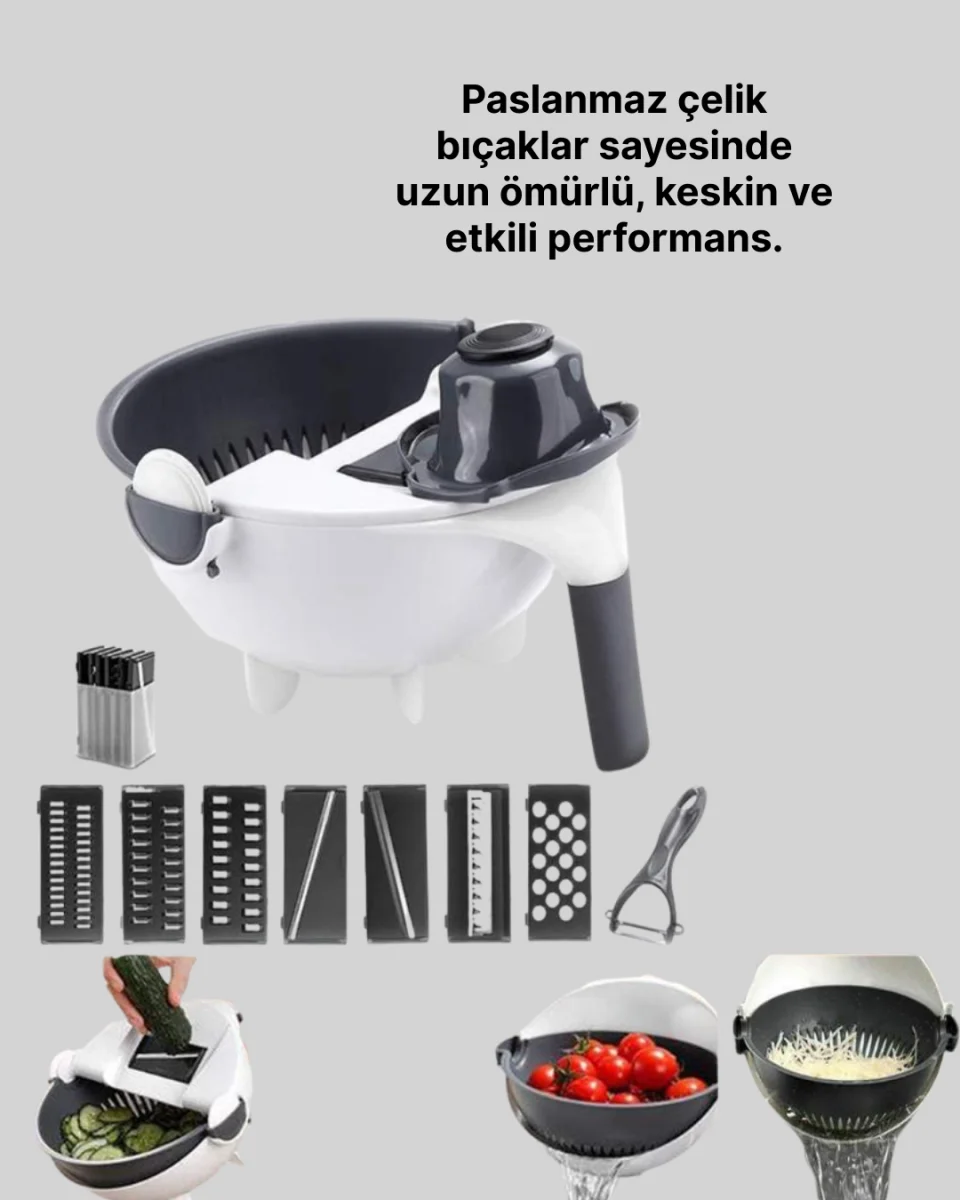 Çok Amaçlı Hazneli Sebze Rende Doğrayıcı ve Soyucu