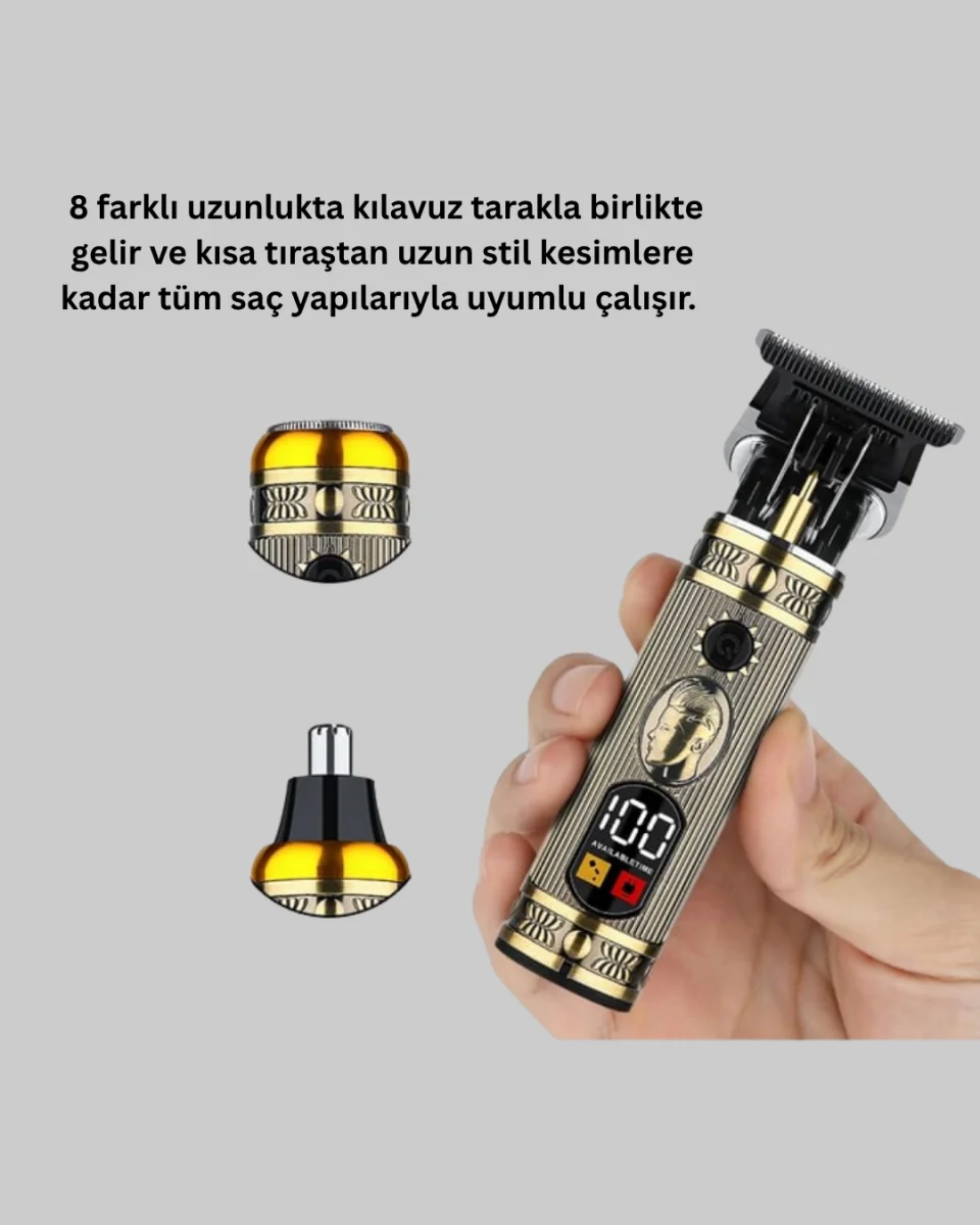 Kablosuz Saç Sakal Düzeltici – Çoklu Başlık ve Taraklı