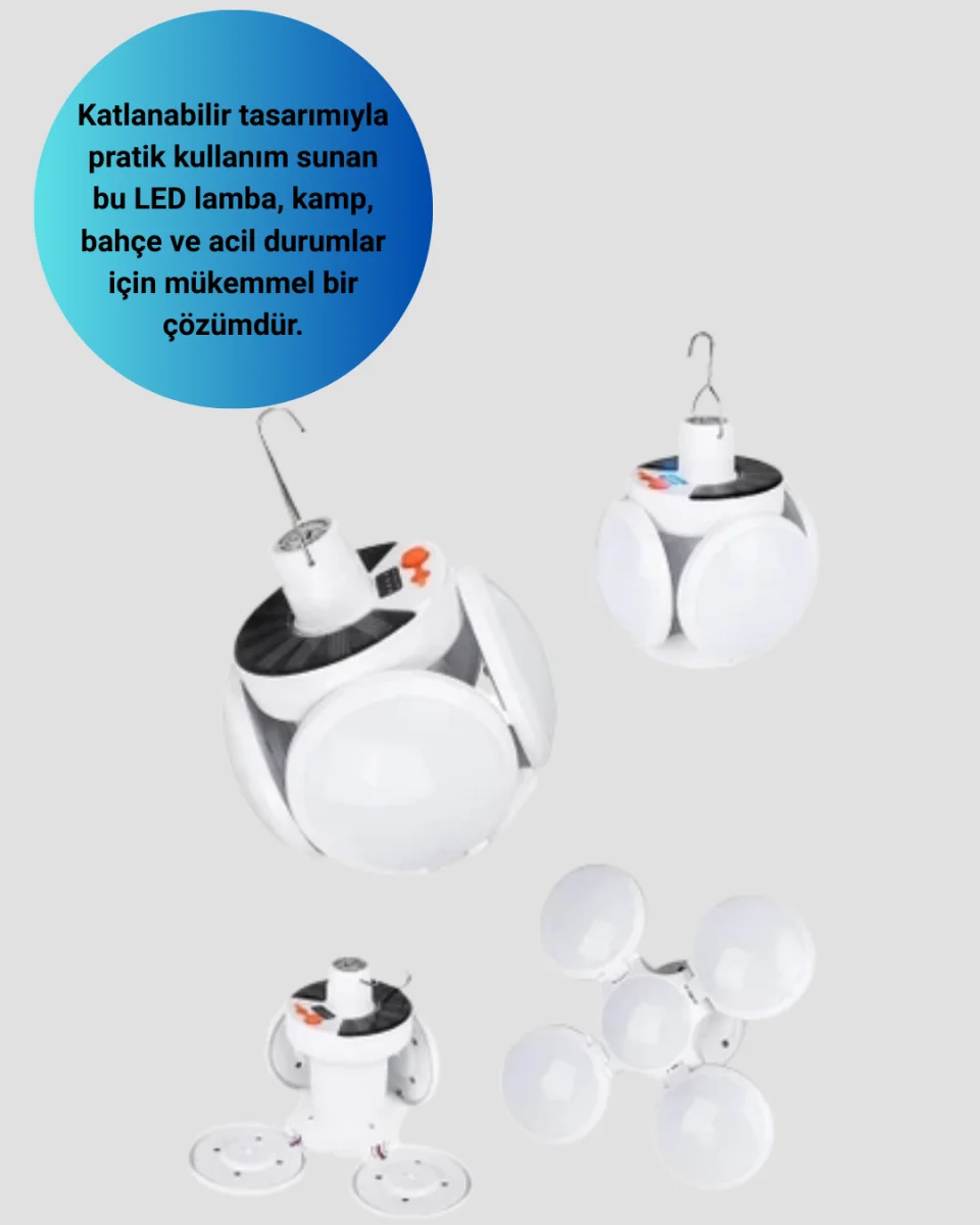 Solar ve USB Şarjlı Su Geçirmez Katlanabilir LED Lamba