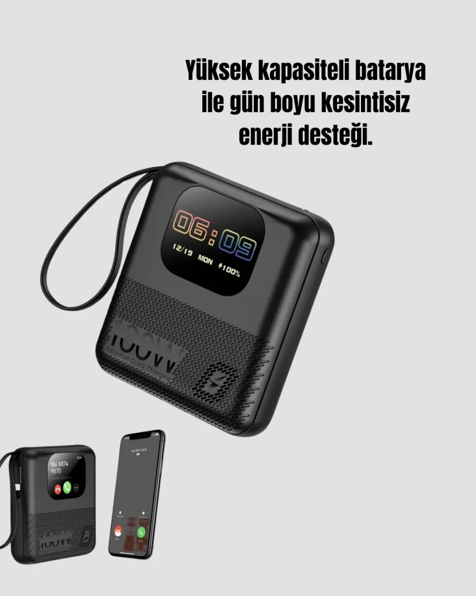 Çok Fonksiyonlu 10000 mAh Powerbank Akıllı Ekranlı Hızlı Şarj Cihazı