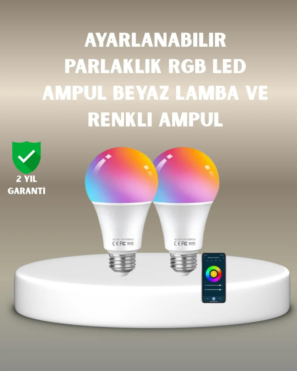 Akıllı 9W RGBW LED Ampul, tasaruflu romantik ışıklı