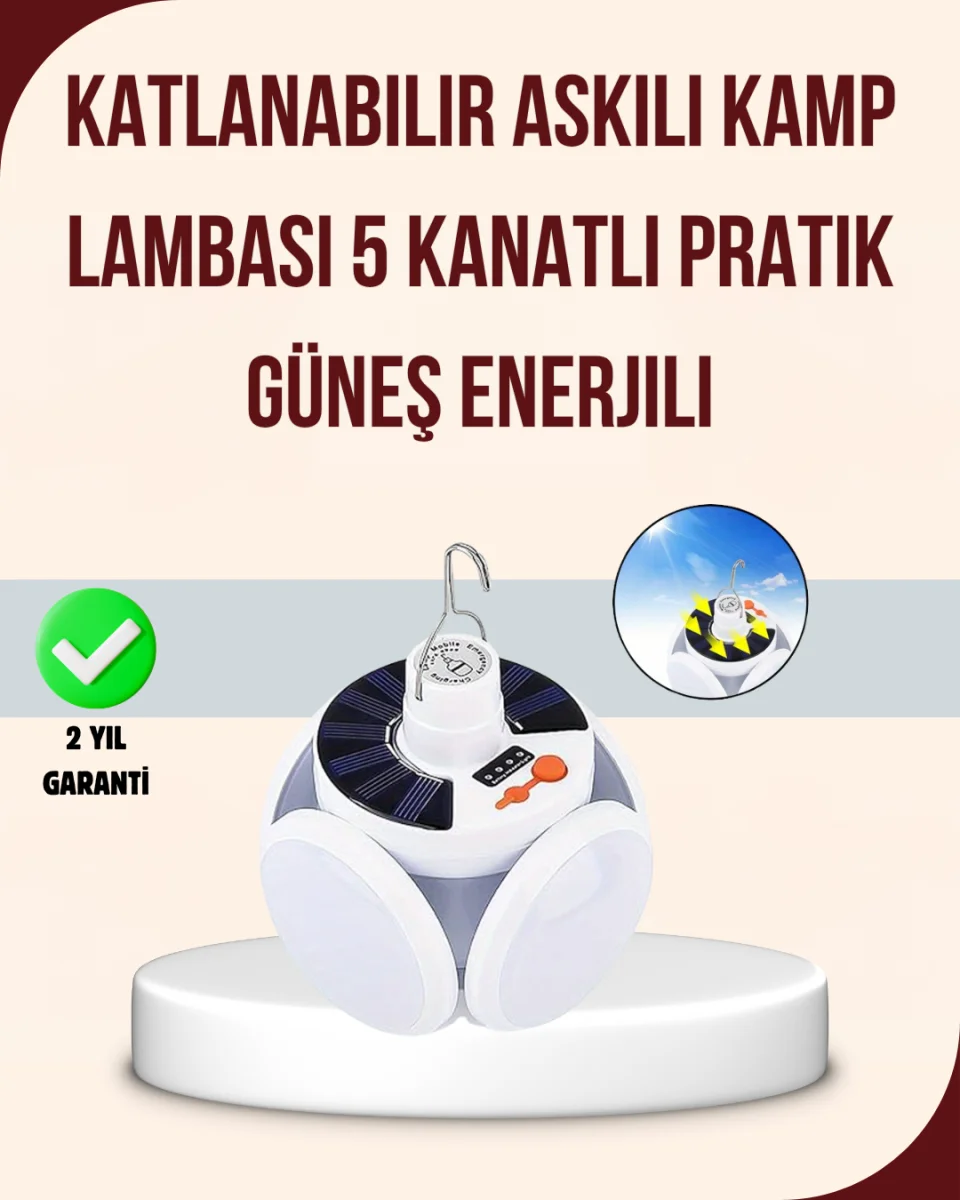 Katlanabilir Güneş Enerjili LED Kamp Lambası USB Şarjlı