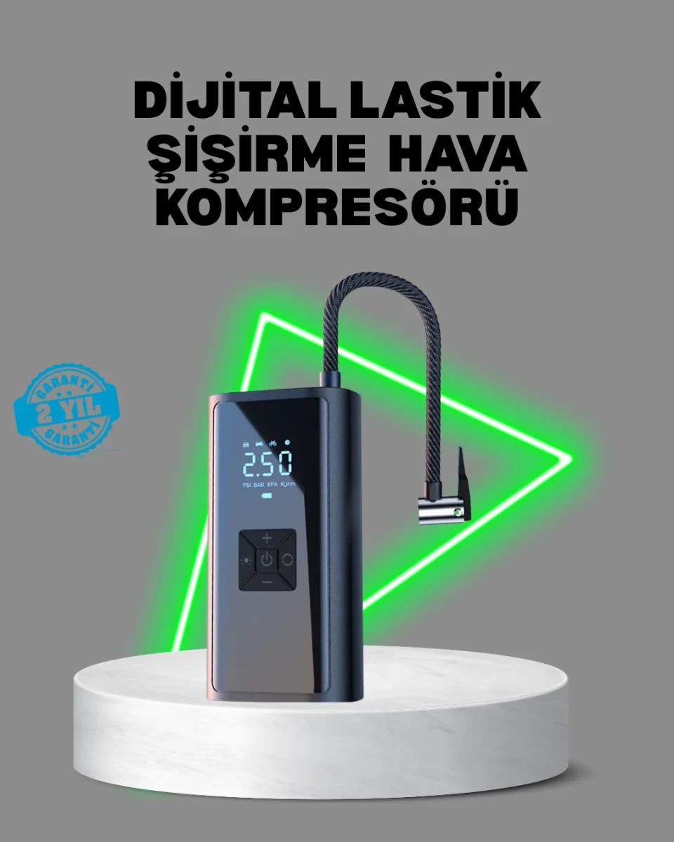 80W Kablosuz Dijital Ekranlı Taşınabilir Lastik Şişirme Pompası