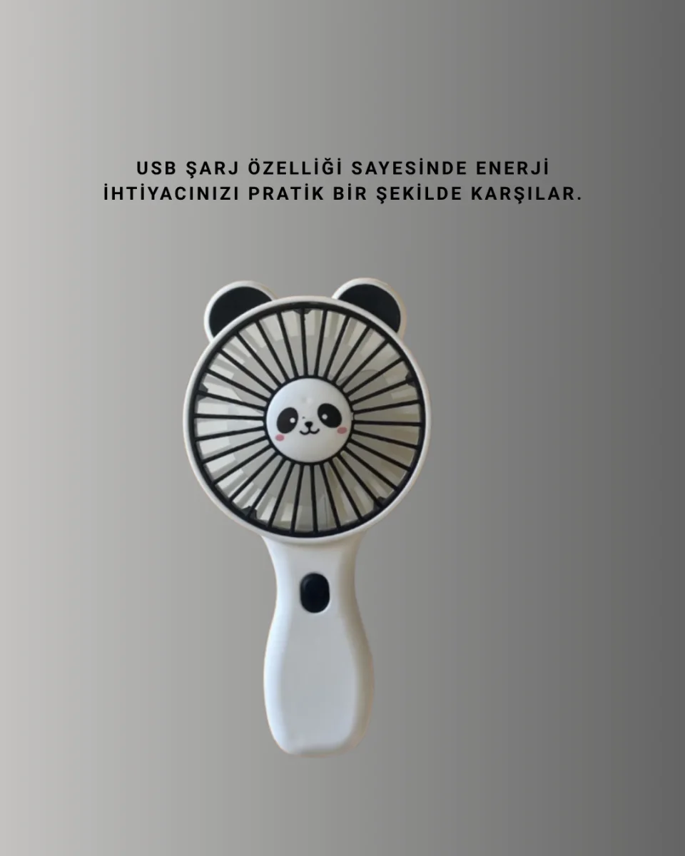 Panda Desenli USB Şarjlı Taşınabilir Mini Vantilatör