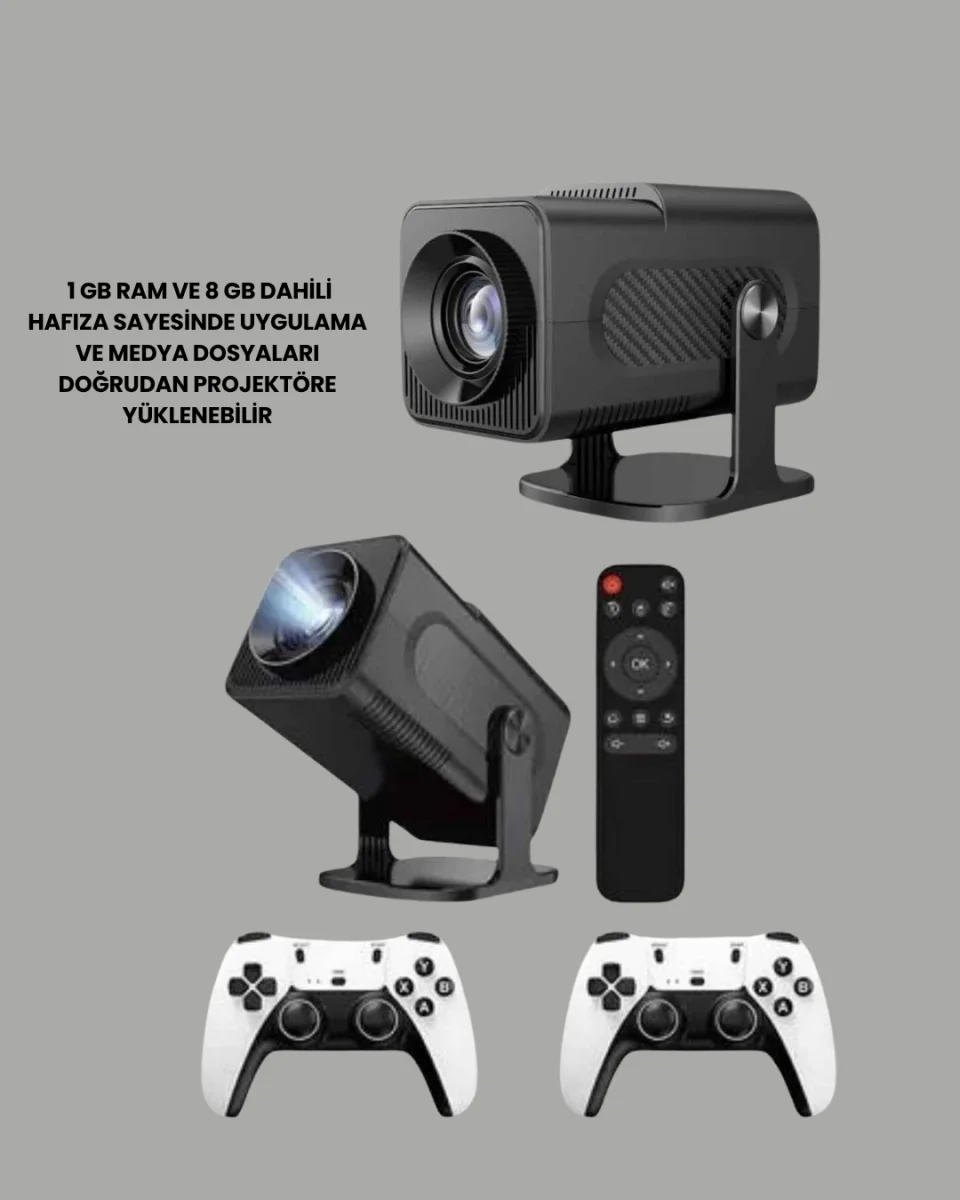 Taşınabilir Full HD Projektör - 1 GB RAM, 8 GB Hafıza