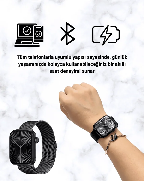 Mini Series 10 Akıllı Saat | 3 Kordon + Bileklik Hediyeli, Tüm Telefonlarla Uyumlu