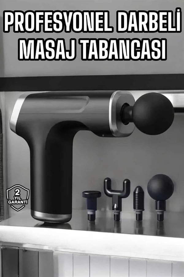 Masaj Tabancası 4 Başlıklı Kas ve Vücut Ağrıları İçin Şarjlı Darbeli