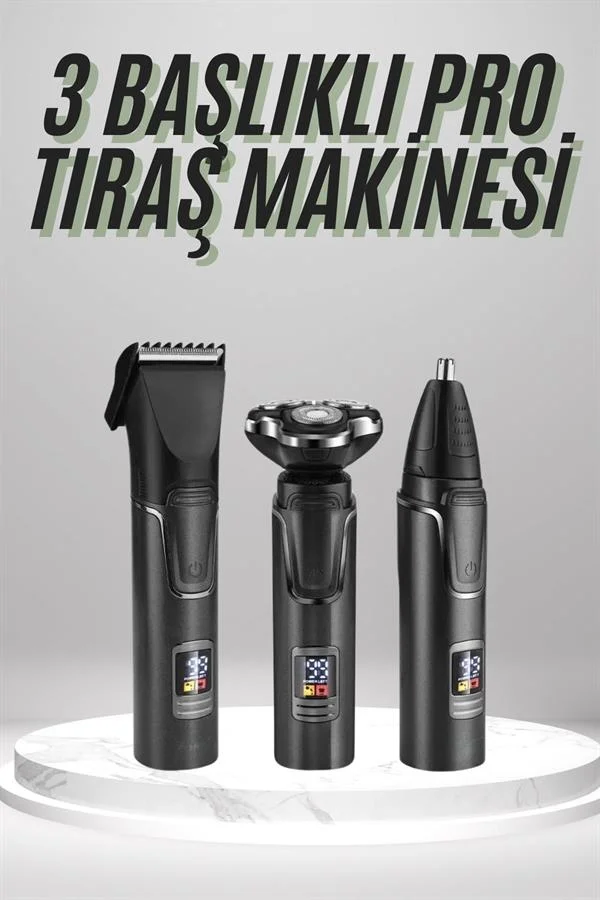 Dijital Göstergeli 3 Başlıklı Tıraş Makinesi Islak Kuru Lazer Öncesi Günlük