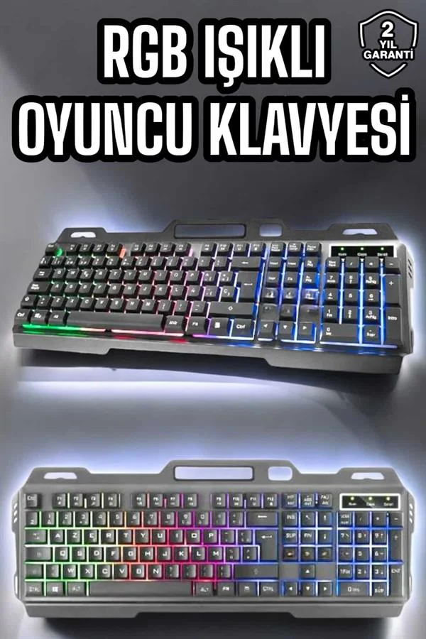 Led Işıklı Oyuncu Klavye Usb Girişli RGB Işıklı Q Klavye Mouse Hediyeli