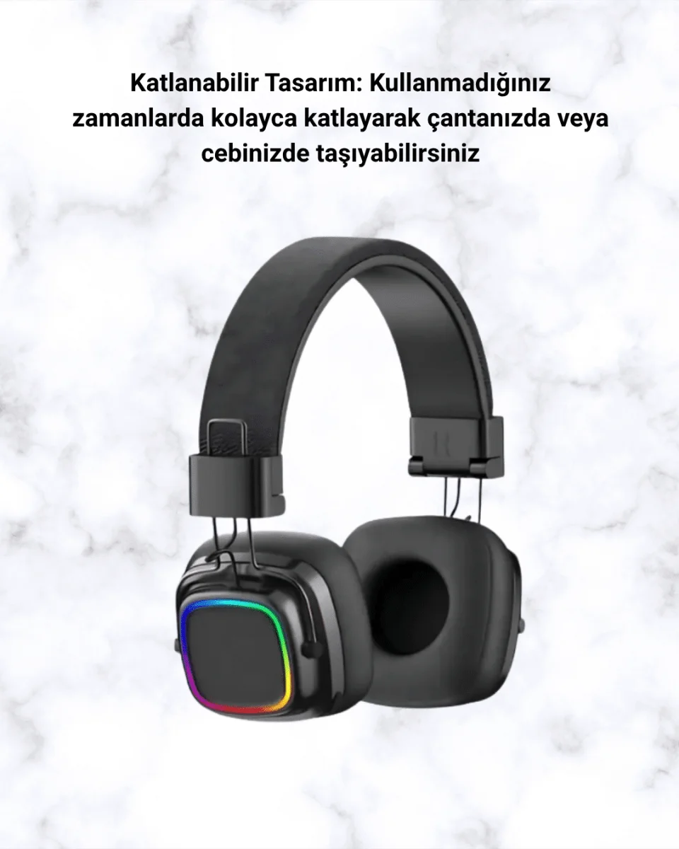 Kablosuz RGB Işıklı Katlanabilir Bluetooth Kulak Üstü Kulaklık