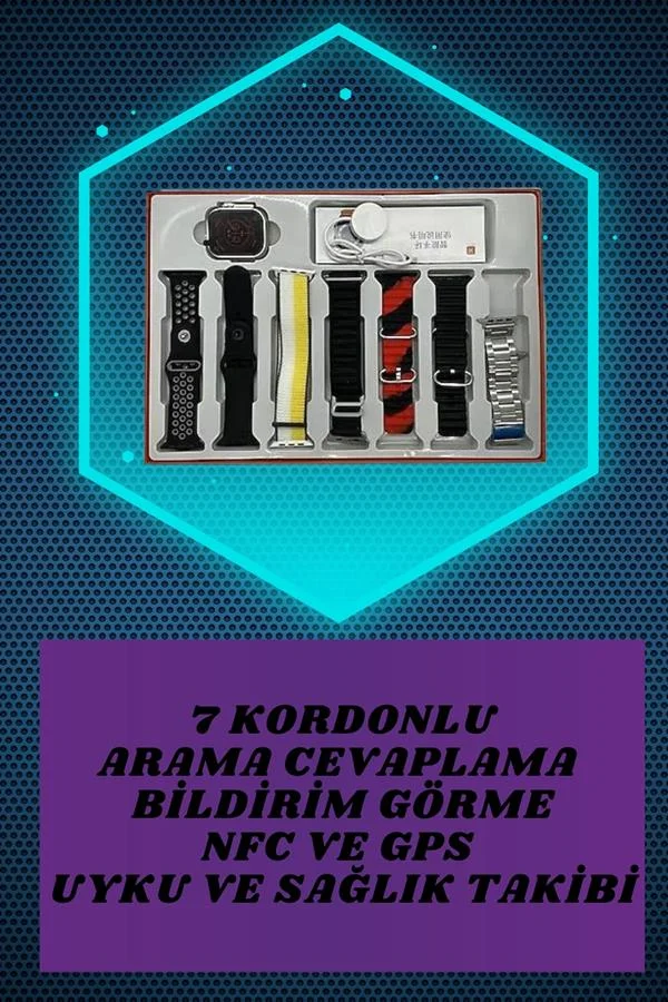 Dijital Göstergeli Powerbank Kablosuz Kulaklık ve 7 Kordonlu Yeni Nesil Akıllı Saat Dokunmatik Kontrol