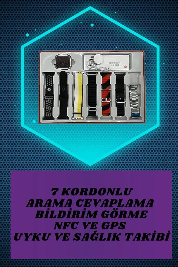 Aynalı Bluetooth Kulaklık ve 7 Kordonlu Akıllı Saat Dijital Göstergeli Uzun Pil Ömrü