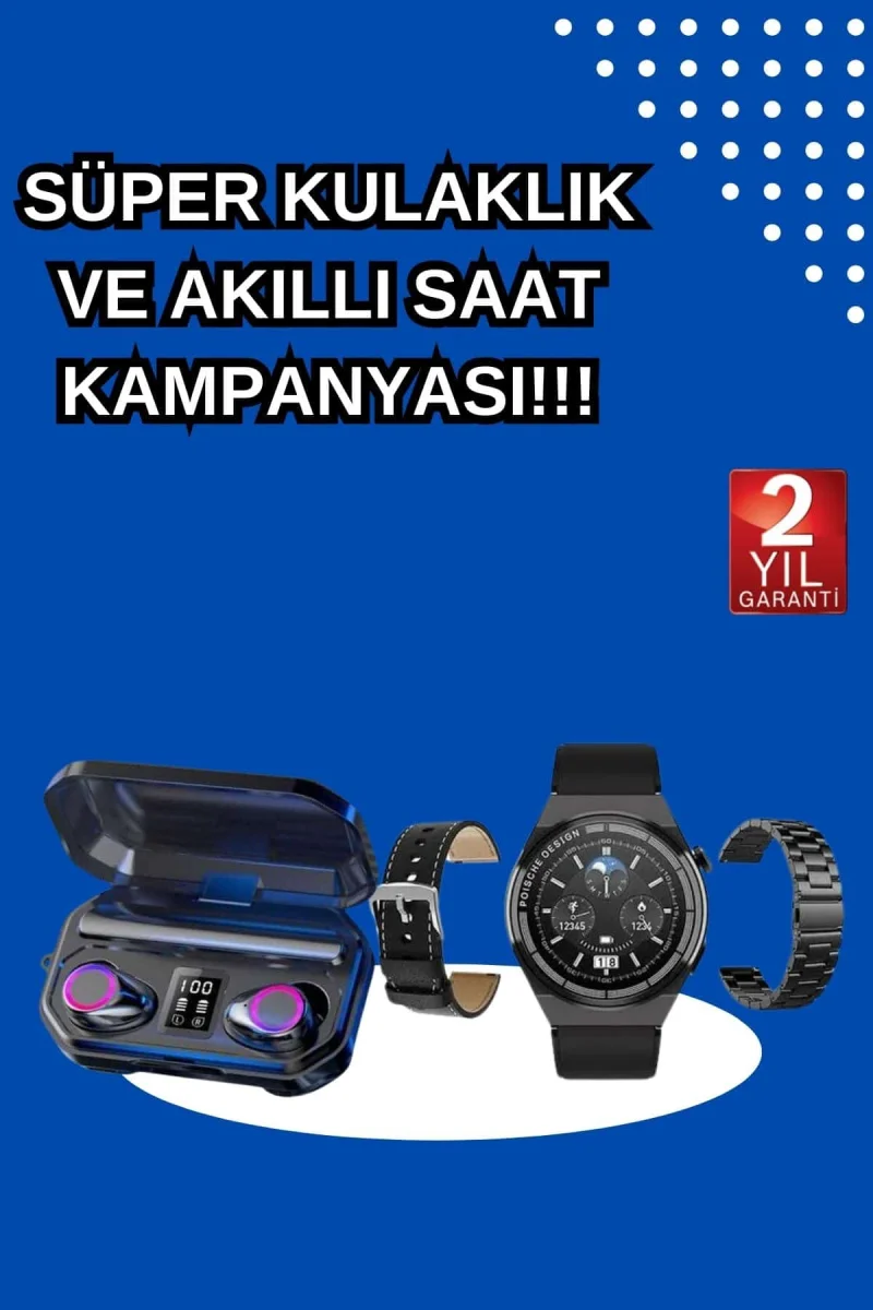 Yeni Nesil Kampanyası Bluetooth Bağlantılı Akıllı Saat ve Kablosuz Kulaklık Dijital Göstergeli