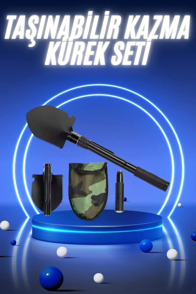 Pusulalı Katlanabilir Kazma Kürek Kamp Seti Kamp Küreği Portatif Çantalı