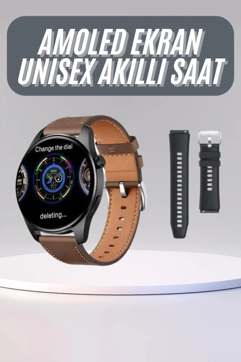 Yeni Nesil Akıllı Saat Çift Kordonlu 1.5 Inç Yuvarlak Ekran GPS ve NFC Uyumlu