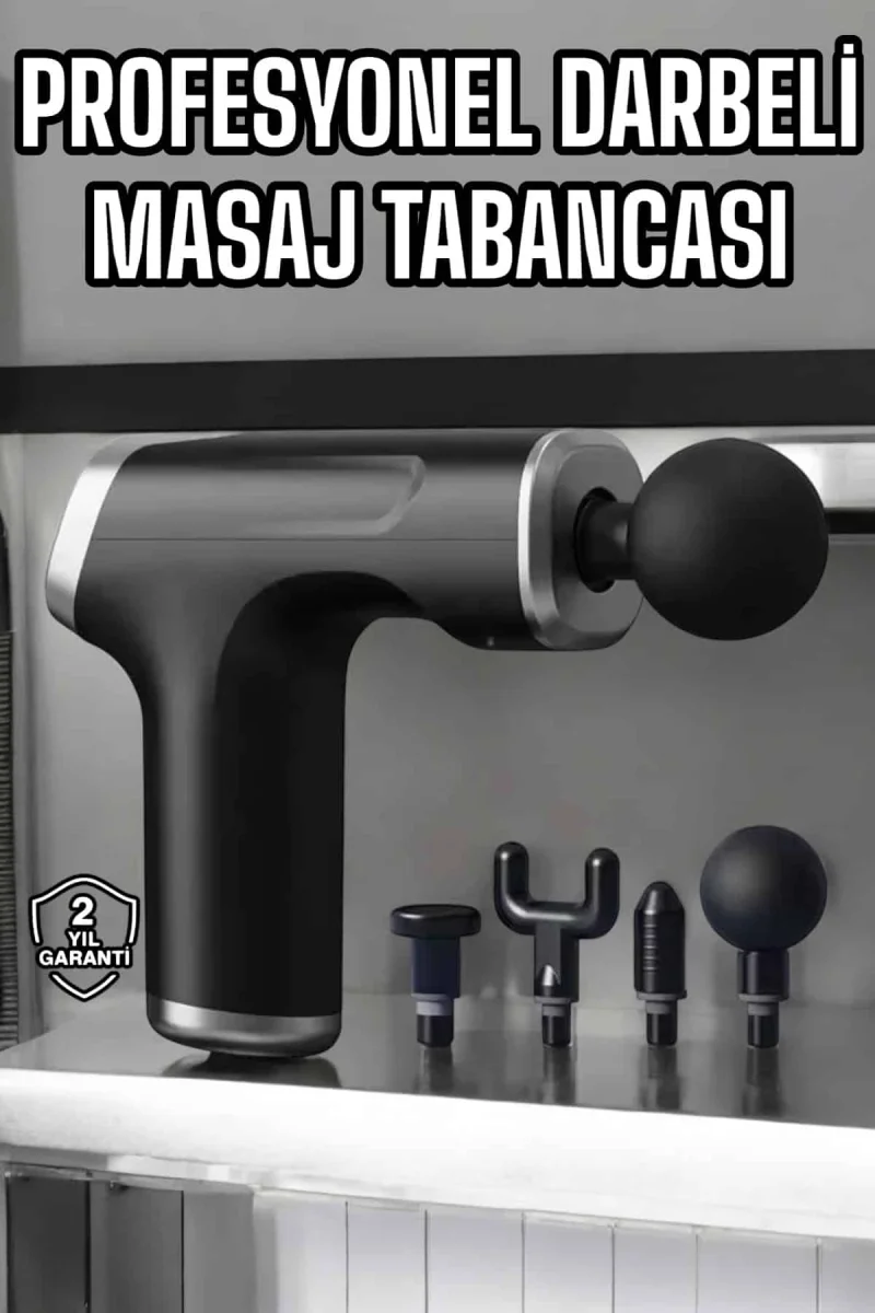 Masaj Tabancası 4 Başlıklı Kas ve Vücut Ağrıları İçin Şarjlı Darbeli