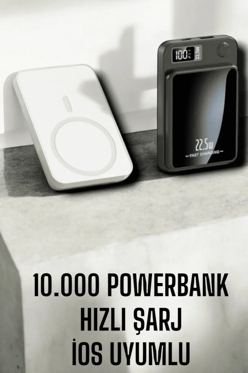 22.5W Magsafe Kablosuz Şarjlı Powerbank Dijital Ekran ve Hızlı Şarj
