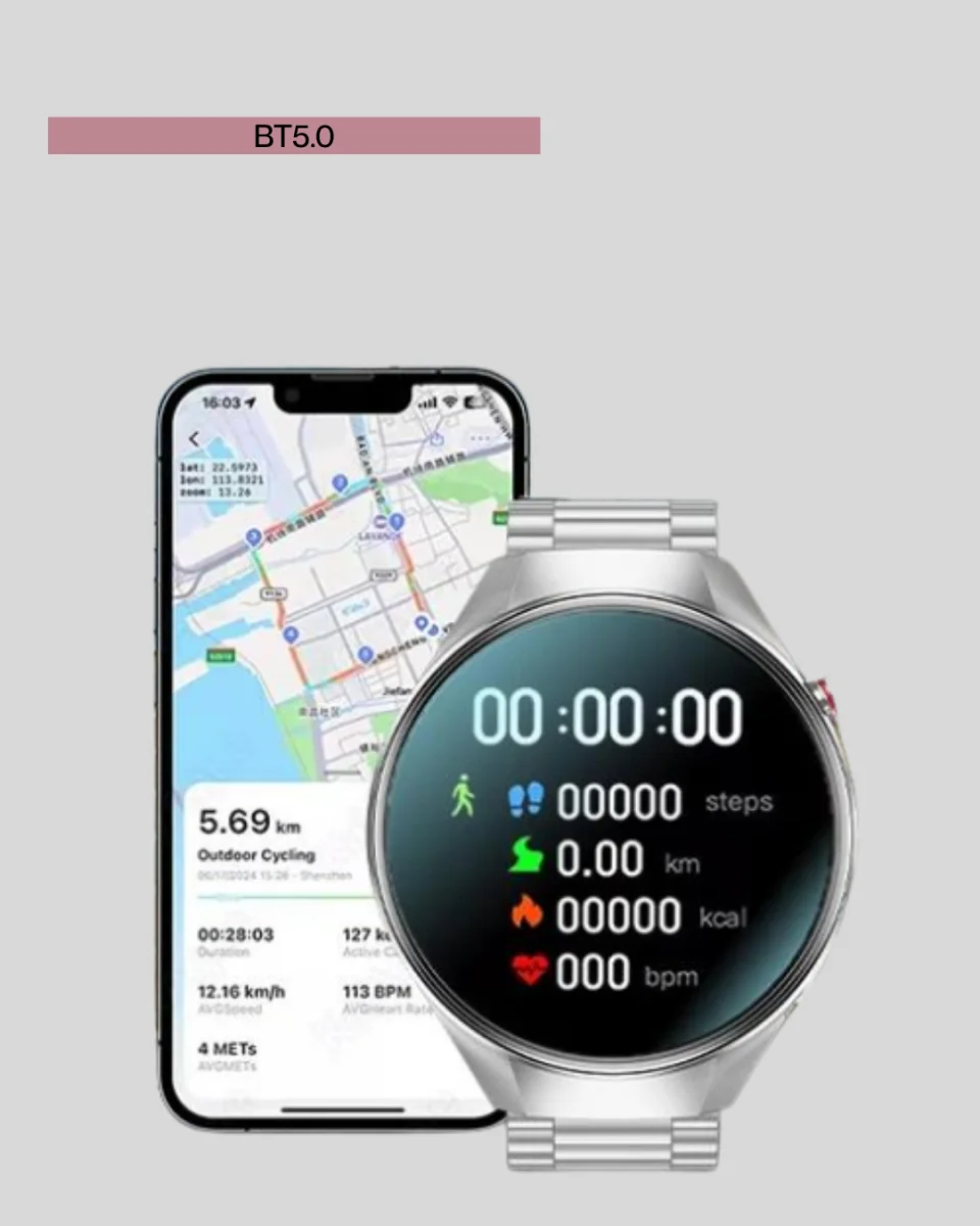 Metal Gövdeli AMOLED Akıllı Saat – Kan Oksijen, Nabız ve Arama Fonksiyonlu