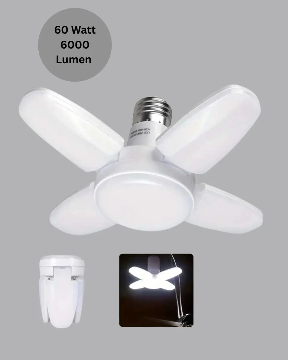 Katlanabilir 4 Kollu LED Ampül 60 Watt 6000 Lumen Beyaz Işık