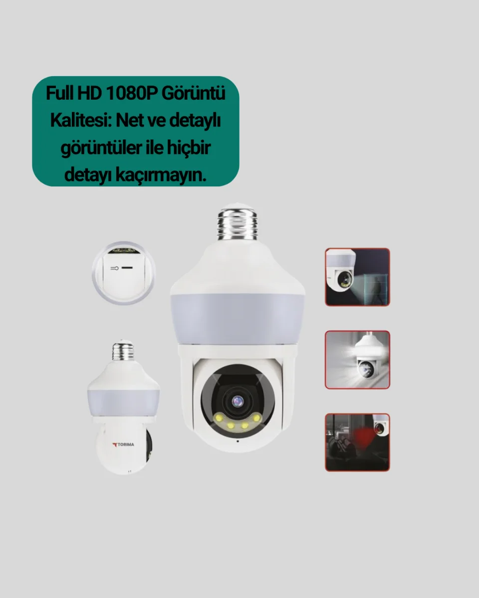 360° Full HD Wi-Fi Akıllı Ampül Kamera Gece Görüşlü