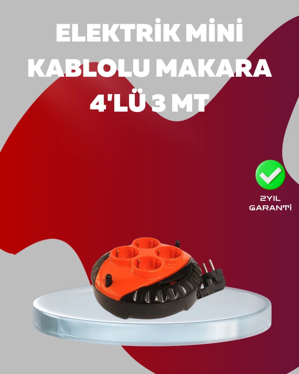 3 Metre Kablolu 4’lü Kırmızı Priz Makara