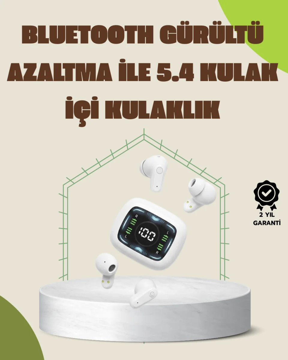 Bluetooth 5.4 Teknolojili Kablosuz Kulaklık LED Göstergeli