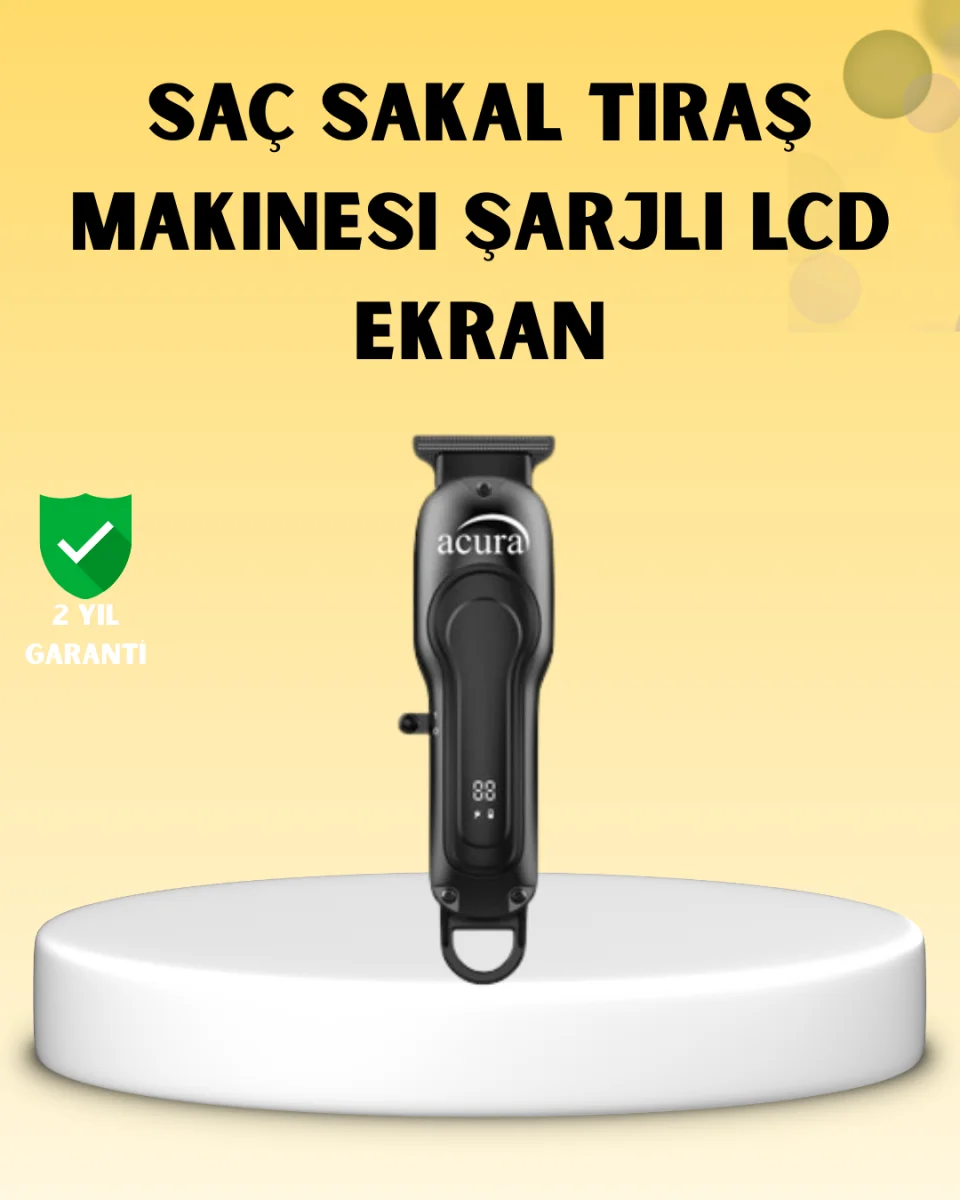 Profesyonel Tıraş Makinesi LCD Ekranlı Turbo Mod ve Güçlü Motor