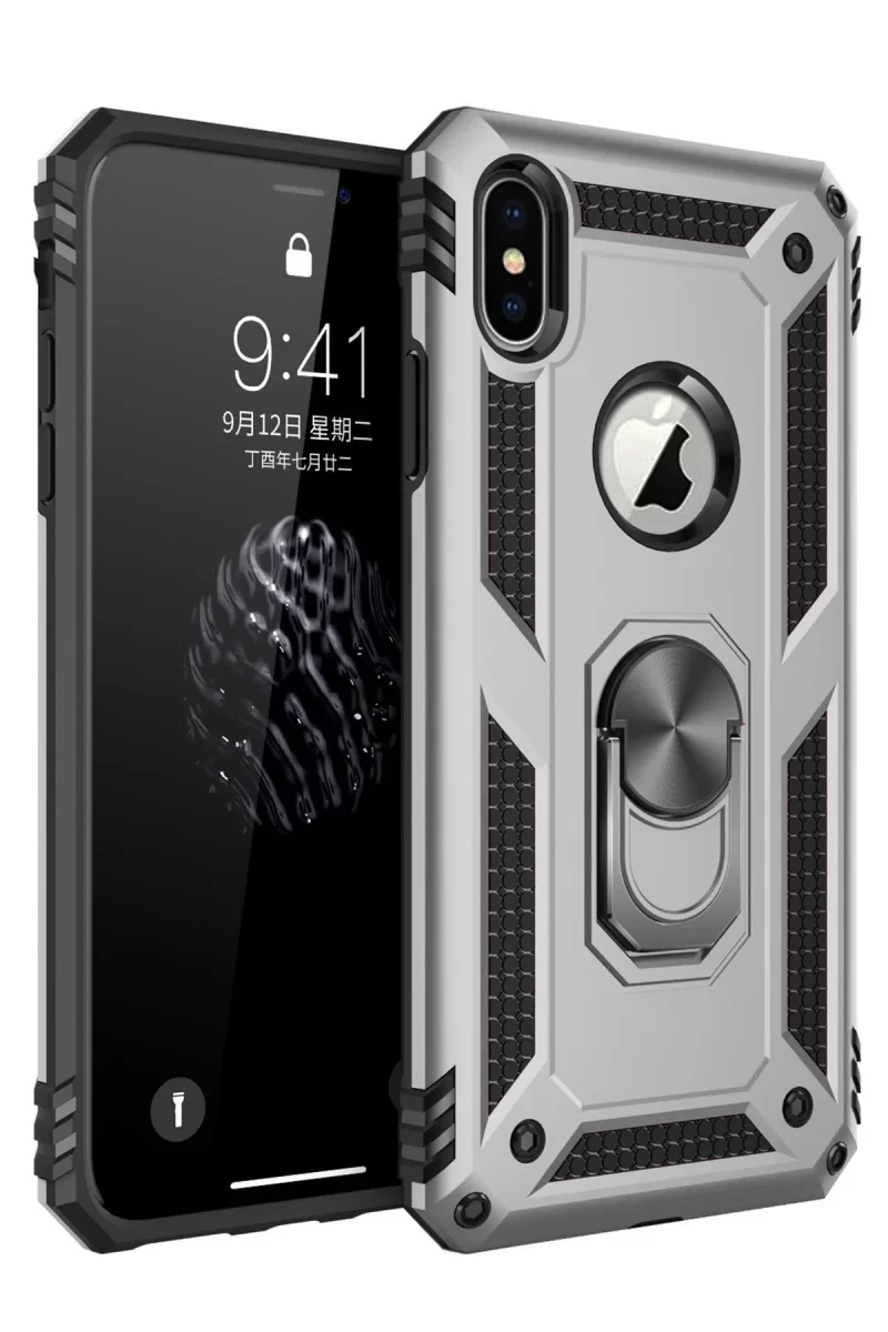 Newface Apple iPhone X Kılıf Sofya Yüzüklü Silikon Kapak - Gümüş