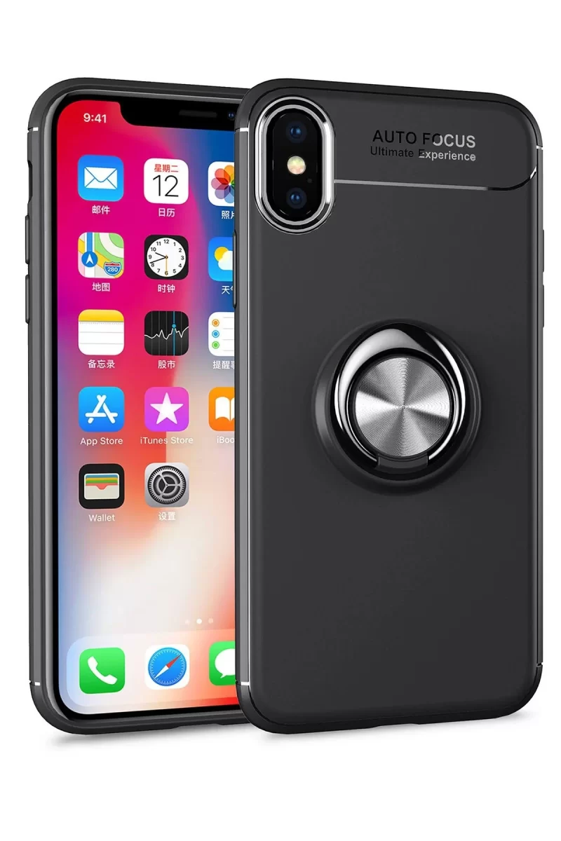 Newface Apple iPhone XS Max Kılıf Range Yüzüklü Silikon - Siyah