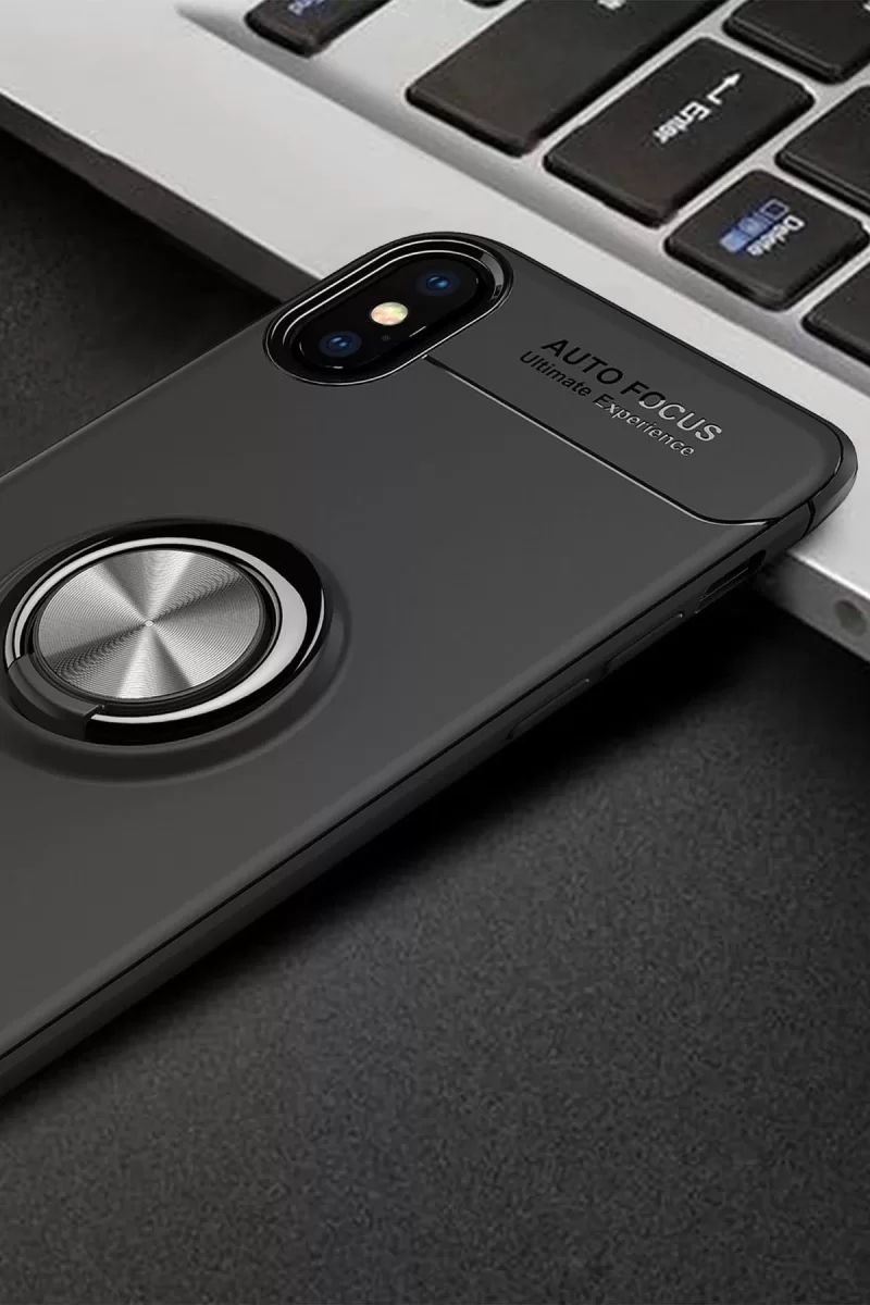 Newface Apple iPhone XS Max Kılıf Range Yüzüklü Silikon - Siyah