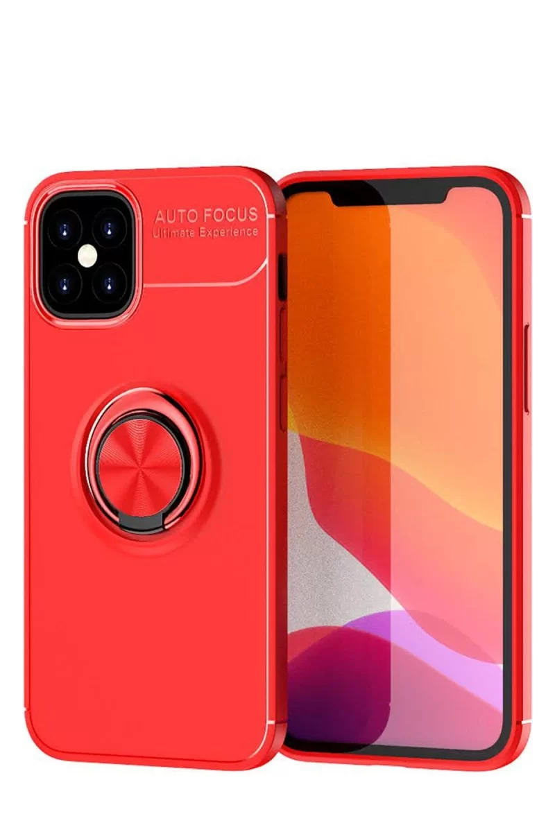 Newface Apple iPhone 12 Mini Kılıf Range Yüzüklü Silikon - Kırmızı
