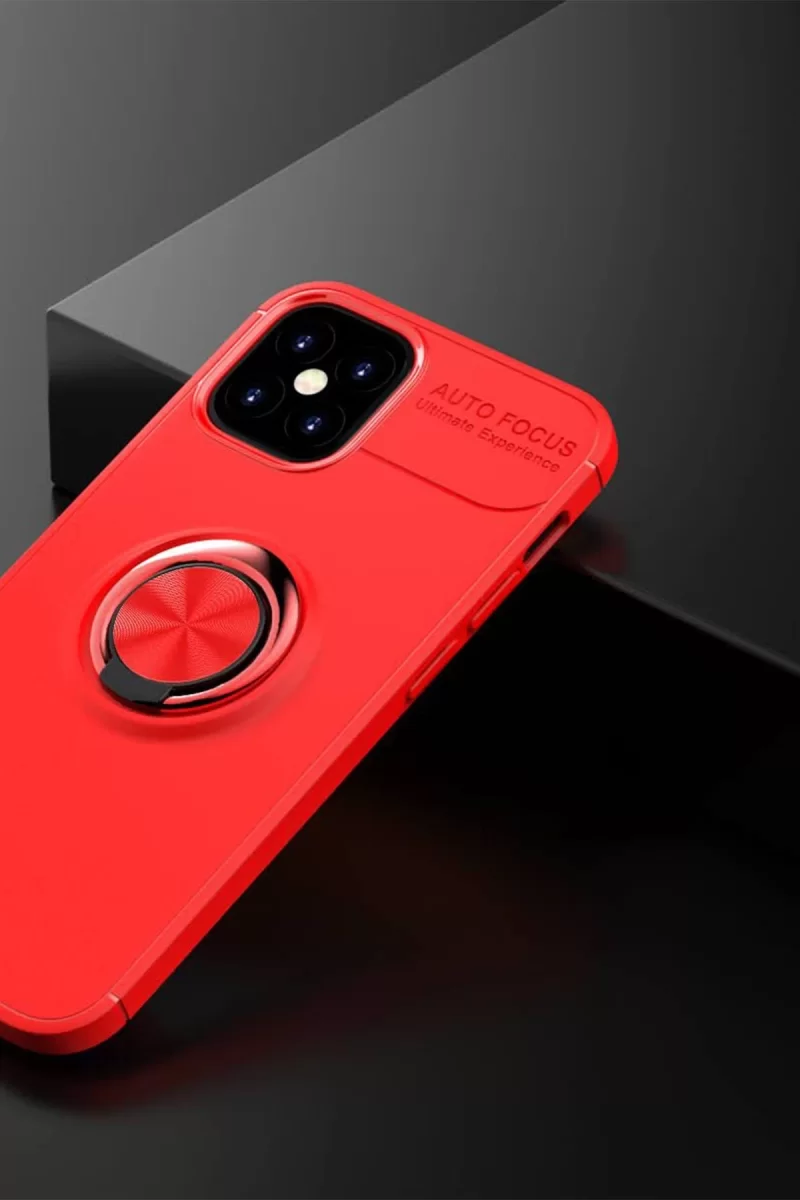 Newface Apple iPhone 12 Mini Kılıf Range Yüzüklü Silikon - Kırmızı