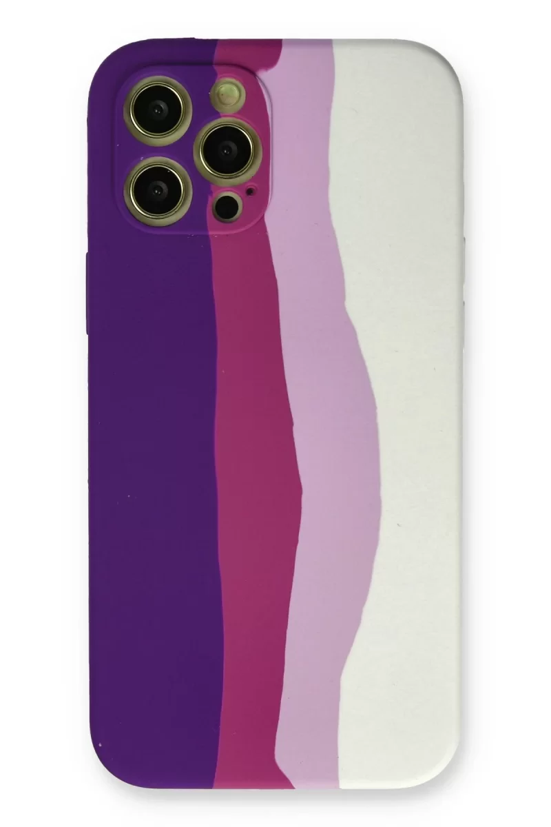 Newface Apple iPhone 12 Pro Max Kılıf Ebruli Lansman Silikon - Mor-Beyaz