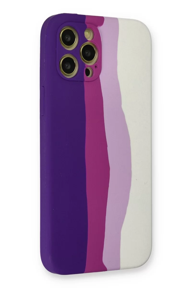 Newface Apple iPhone 12 Pro Max Kılıf Ebruli Lansman Silikon - Mor-Beyaz