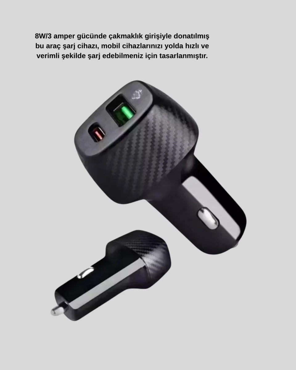 Araç İçi Bluetooth Müzik Kiti + Type-C PD Araç Şarjı Seti