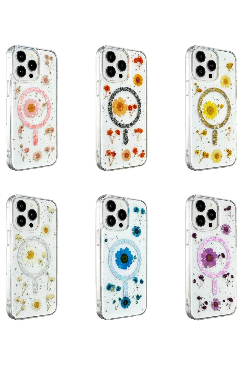 Newface Apple iPhone 14 Pro Max Kılıf Daisy Simli Magsafe Kapak - Siyah