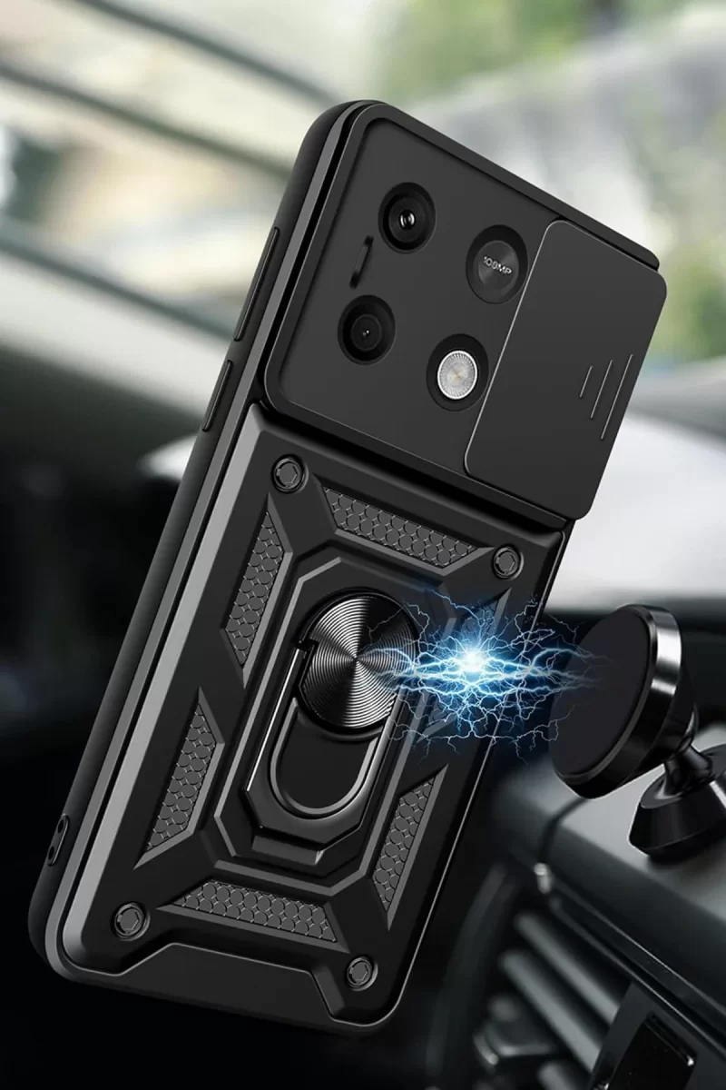 Newface Xiaomi Poco M6 Pro 4G Kılıf Pars Lens Yüzüklü Silikon - Siyah