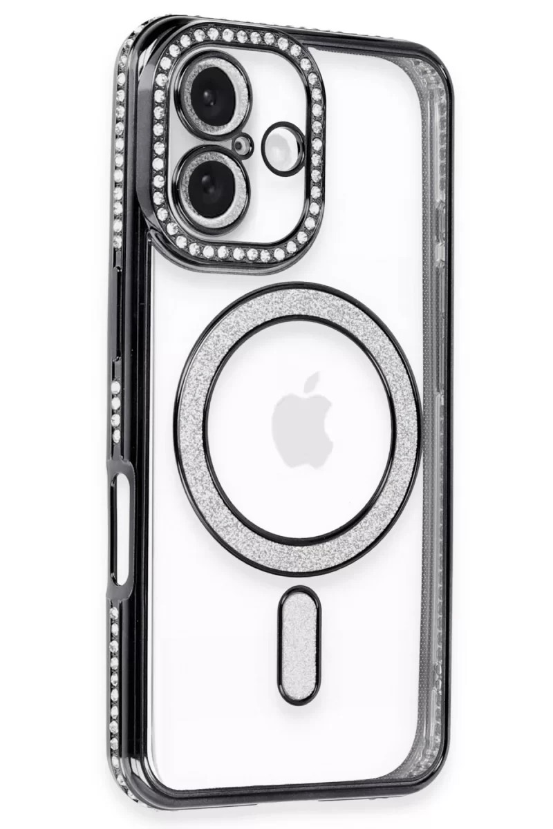 Newface Apple iPhone 16 Kılıf Joke Simli Magneticsafe Kılıf - Siyah