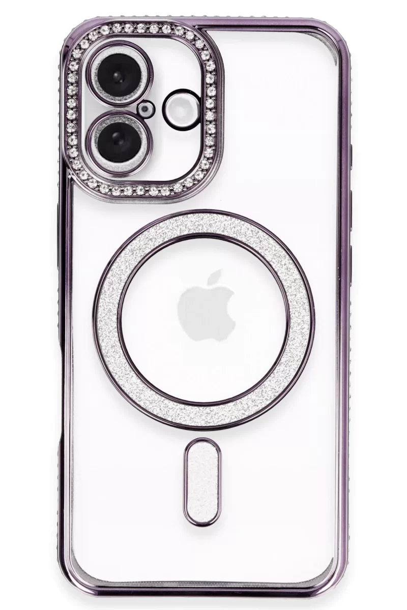 Newface Apple iPhone 16 Kılıf Joke Simli Magneticsafe Kılıf - Derin Mor