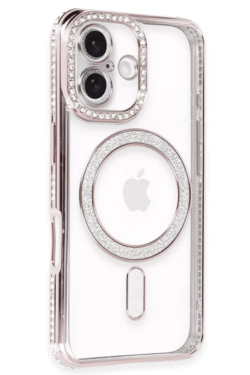 Newface Apple iPhone 16 Kılıf Joke Simli Magneticsafe Kılıf - Pembe