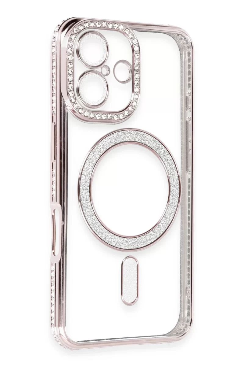 Newface Apple iPhone 16 Kılıf Joke Simli Magneticsafe Kılıf - Pembe