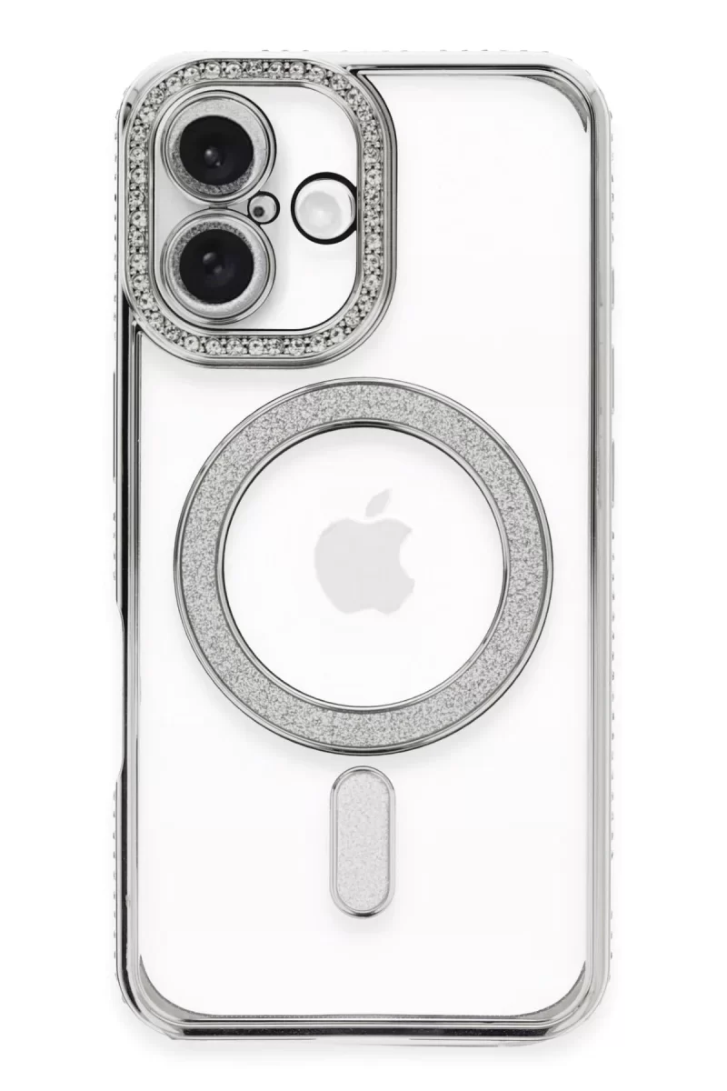 Newface Apple iPhone 16 Kılıf Joke Simli Magneticsafe Kılıf - Gümüş