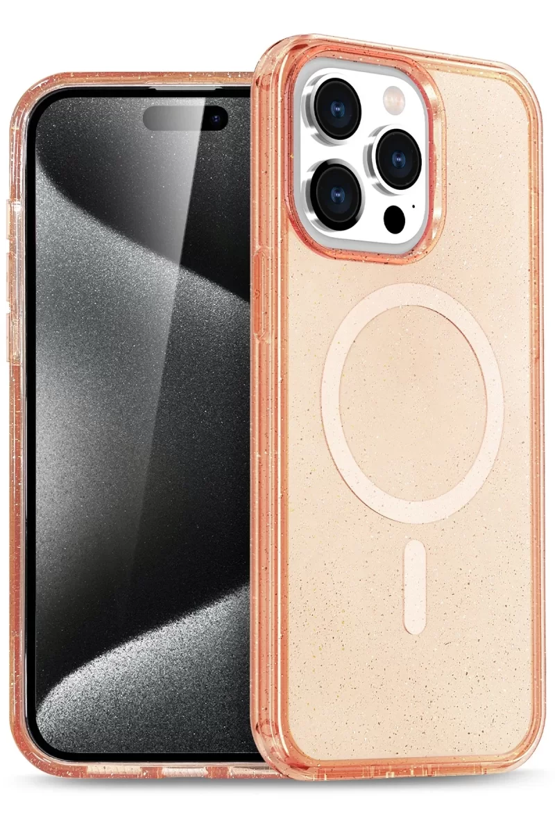 Newface Apple iPhone 15 Pro Kılıf Star Magsafe Kapak - Turuncu