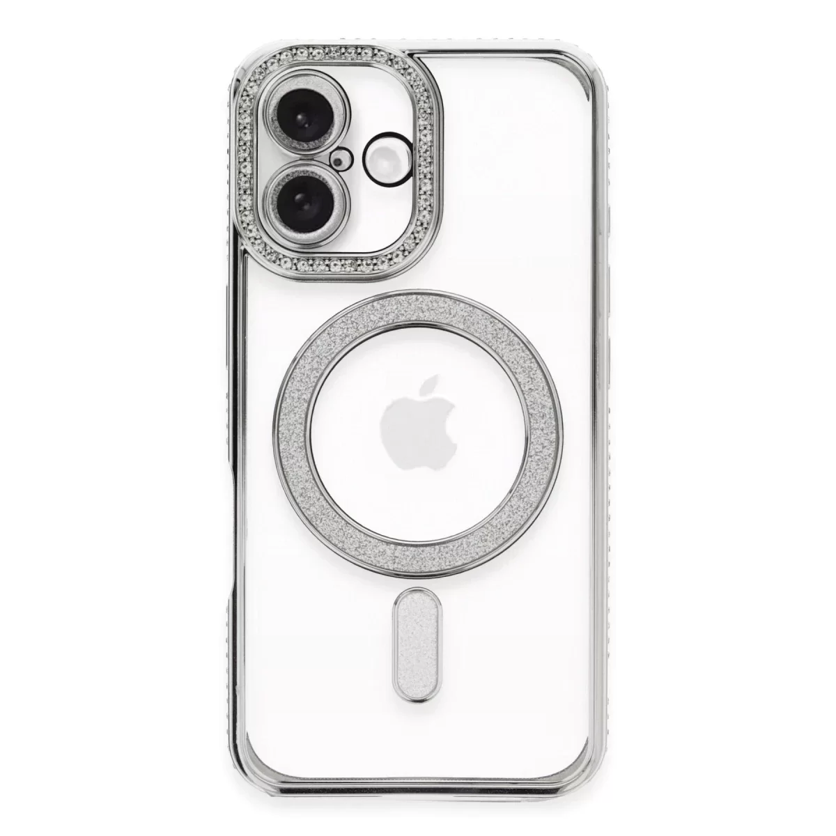 Newface Apple iPhone 16 Plus Kılıf Joke Simli Magneticsafe Kılıf - Gümüş