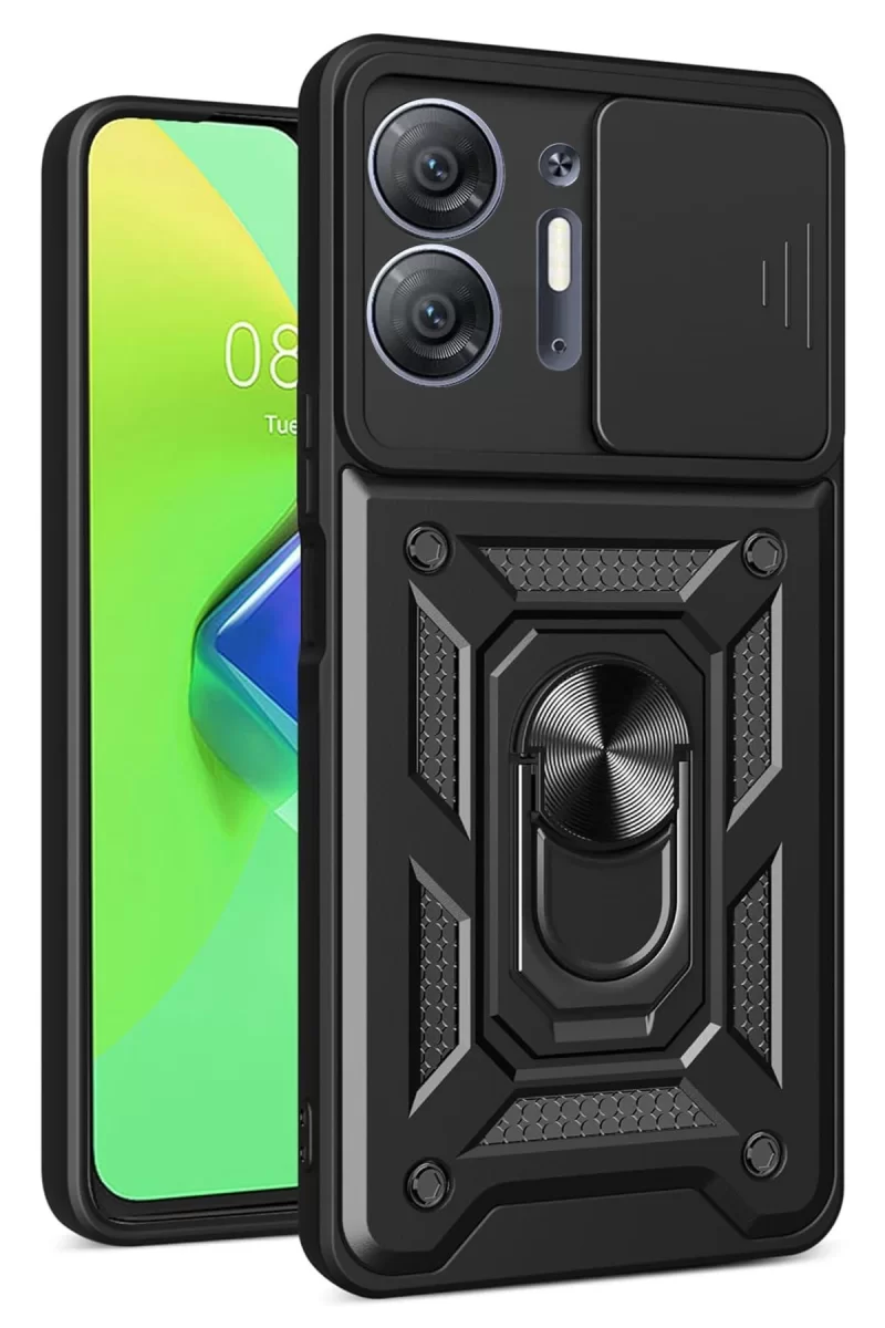 Newface İnfinix Hot 30 5G Kılıf Pars Lens Yüzüklü Silikon - Siyah