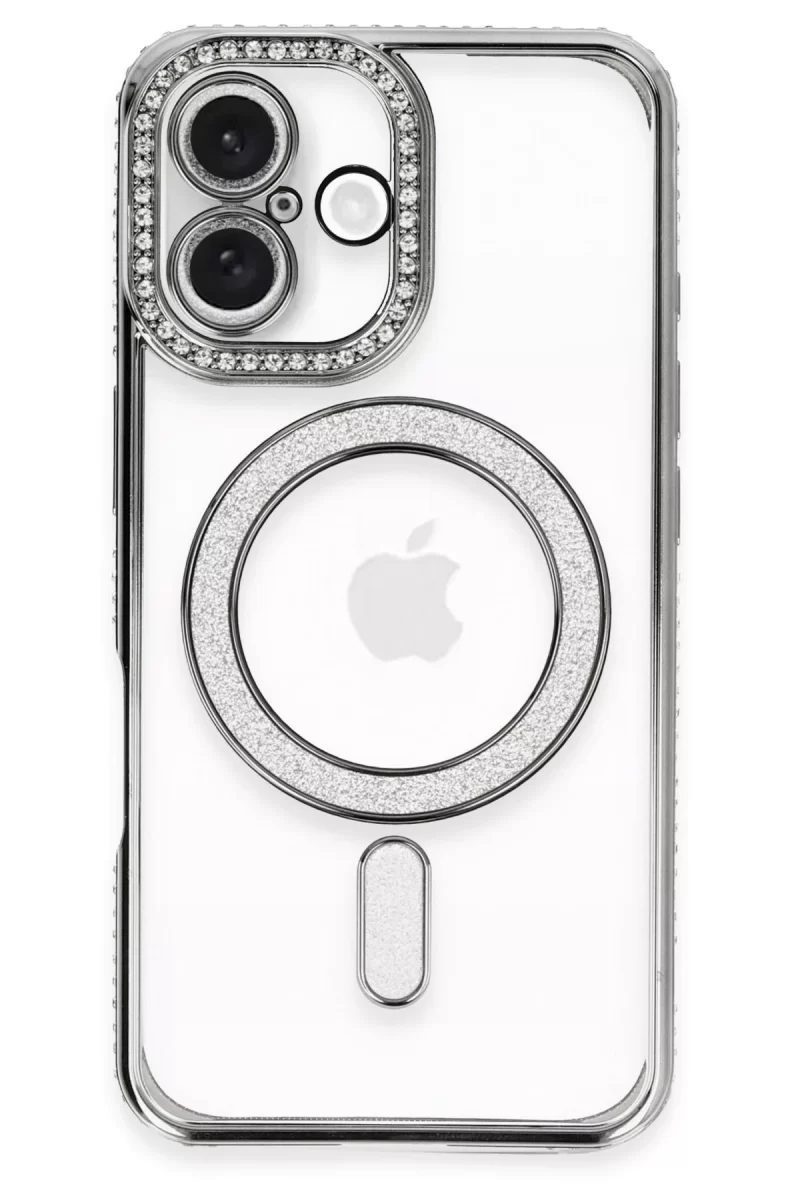 Newface Apple iPhone 16 Plus Kılıf Joke Simli Magneticsafe Kılıf - Gri