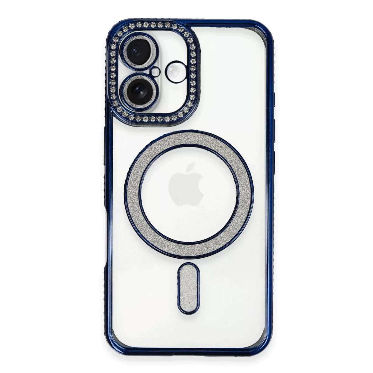 Newface Apple iPhone 16 Plus Kılıf Joke Simli Magneticsafe Kılıf - Lacivert