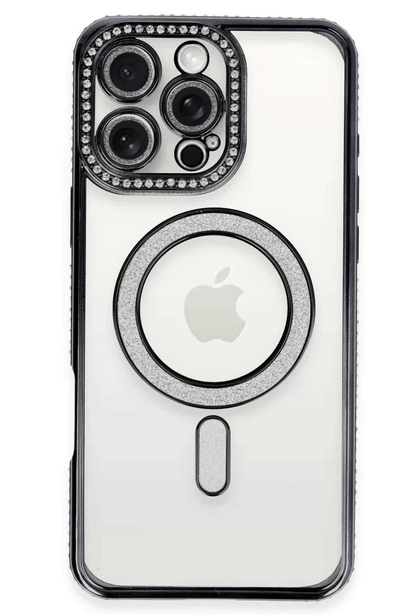 Newface Apple iPhone 16 Pro Kılıf Joke Simli Magneticsafe Kılıf - Siyah